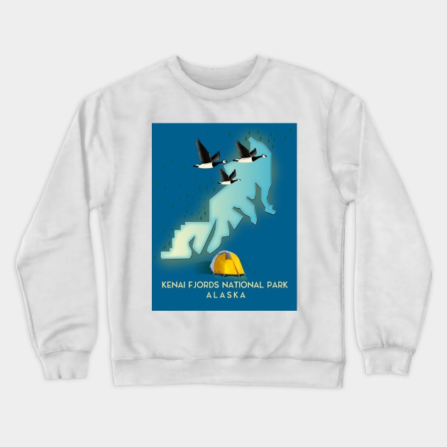 Kenai Fjords National Park Alaska travel map Crewneck Sweatshirt by nickemporium1